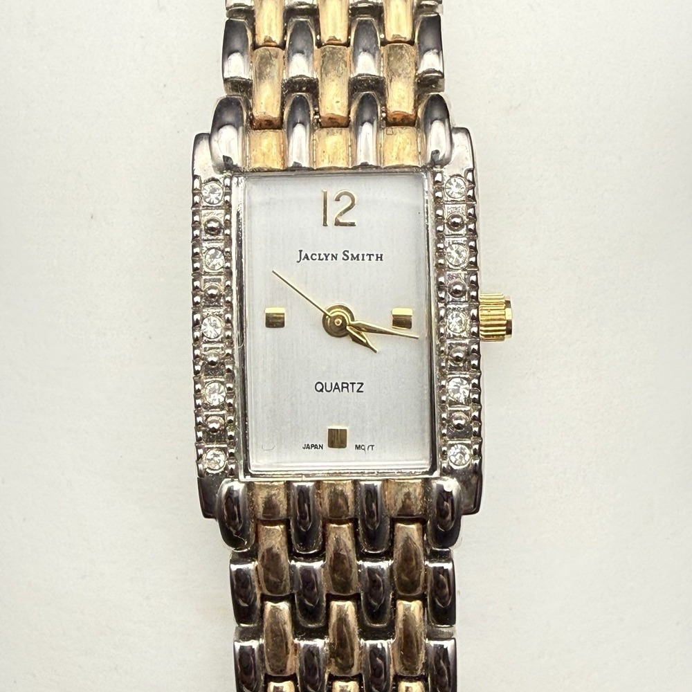 Jaclyn Smith Vintage Two Tone Crystal Bezel Watch Japan Quartz 69441KNX Y2K